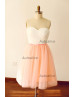 Ivory Lace Blue/Yellow/Hot Pink/Peach Tulle  Short Prom Dress